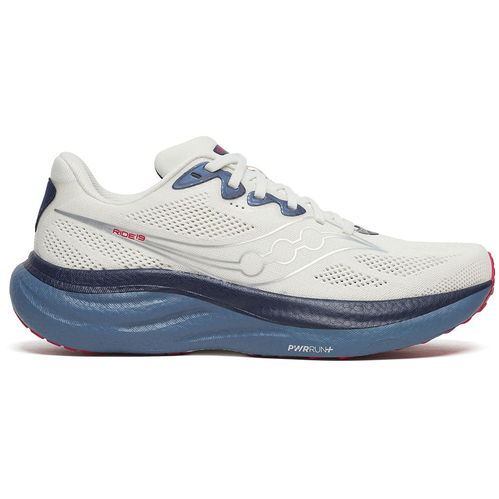 Men's Saucony Ride 19, Ivory/Storm, 13 2E Wide