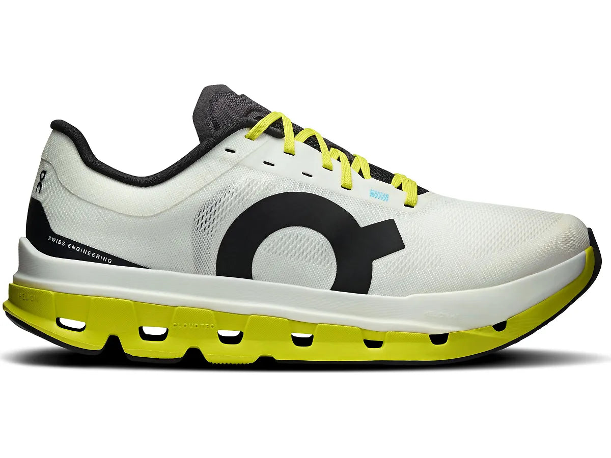 Women's On Cloudflow 5, White/Lime, 7.5 B Medium