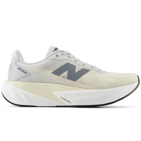 Women's New Balance FuelCell Rebel v5, Linen/Grey Matter/White, 6 D Wide