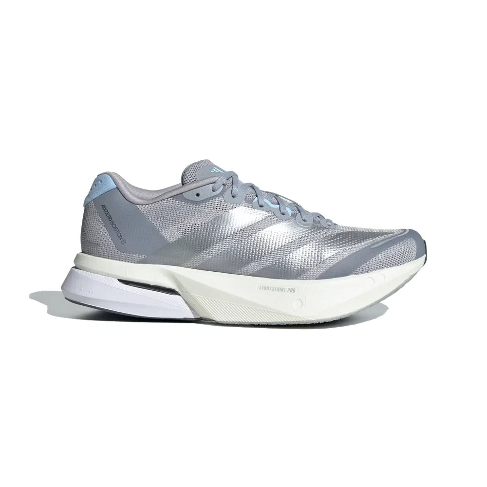 Women's Adidas Adizero Boston 13, Halo Silver/Silver Met/Glow Blue, 9 B Medium