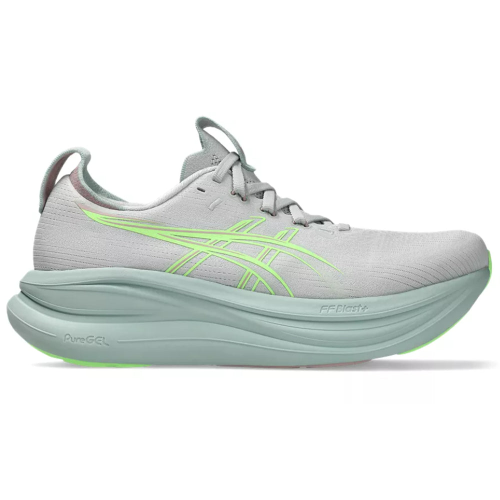 Women's Asics Gel-Nimbus 28, Cloud Grey/Illuminate Green, 8 B Medium