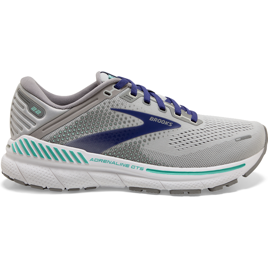 Womens Brooks Adrenaline GTS 22, Alloy/Blue/Green, 5 D Wide