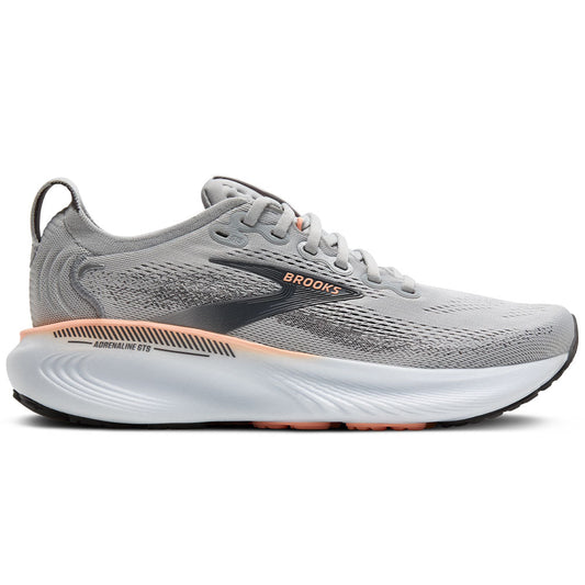 Women's Brooks Adrenaline GTS 25, Grey/Blackened Pearl/Coral, 7 D Wide