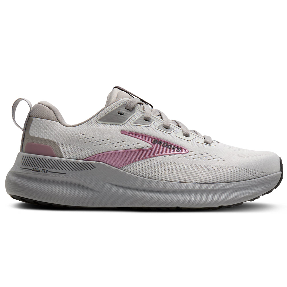 Women's Brooks Ariel GTS 26, Oyster Mushroom/Alloy/Pink, 8 D Wide