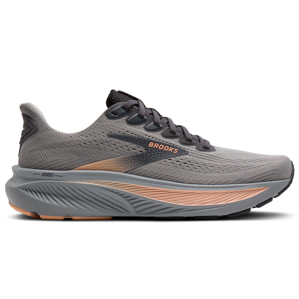 Women's Brooks Ghost 17, Alloy/Blackened Pearl/Peach, 10 B Medium