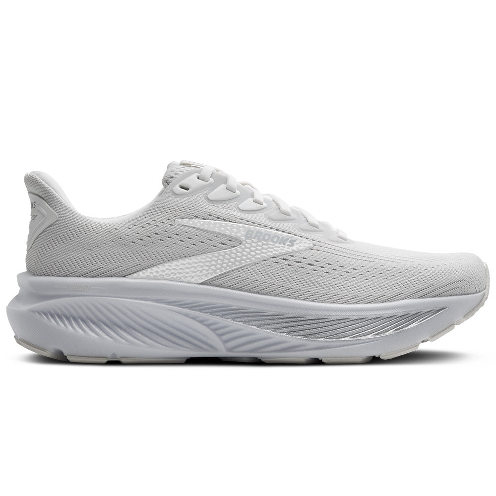 Women's Brooks Ghost 17, White/White/Grey, 5.5 D Wide