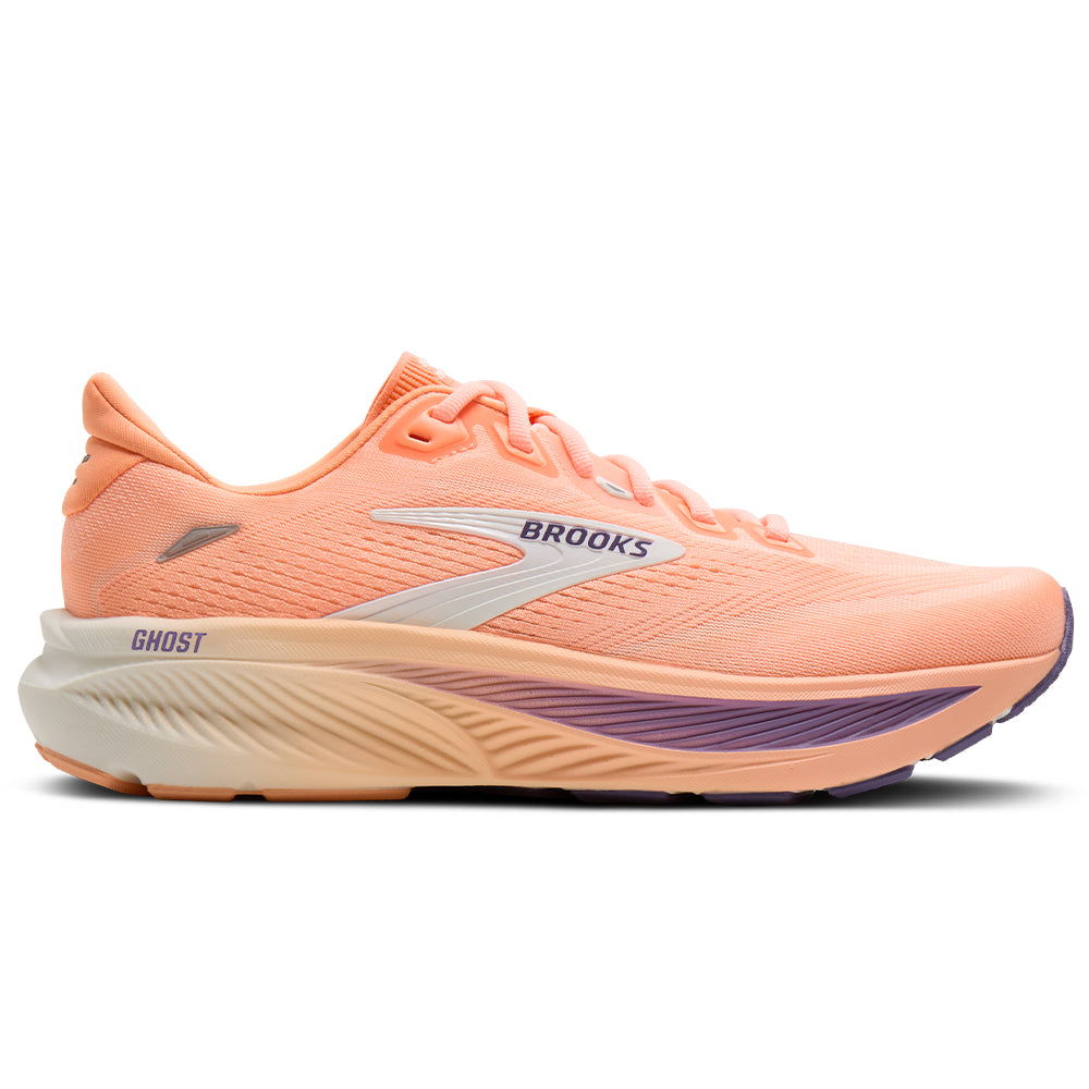 Women's Brooks Ghost 18, Peach/Grape/Coconut, 9.5 B Medium
