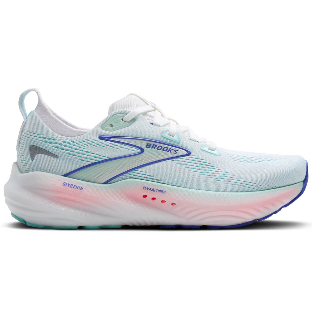 Womens Brooks Glycerin 22, White/Limpet Shell/Amparo Blue, 10 B Medium