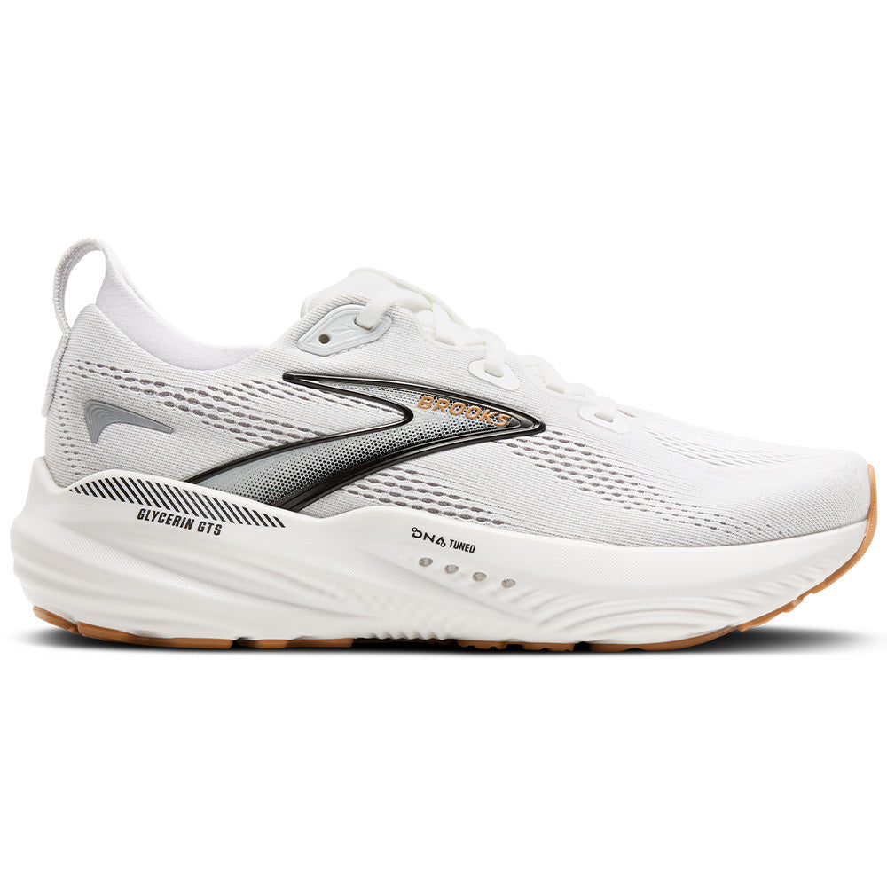 Womens Brooks Glycerin GTS 22, White/Grey/Black, 11.5 B Medium