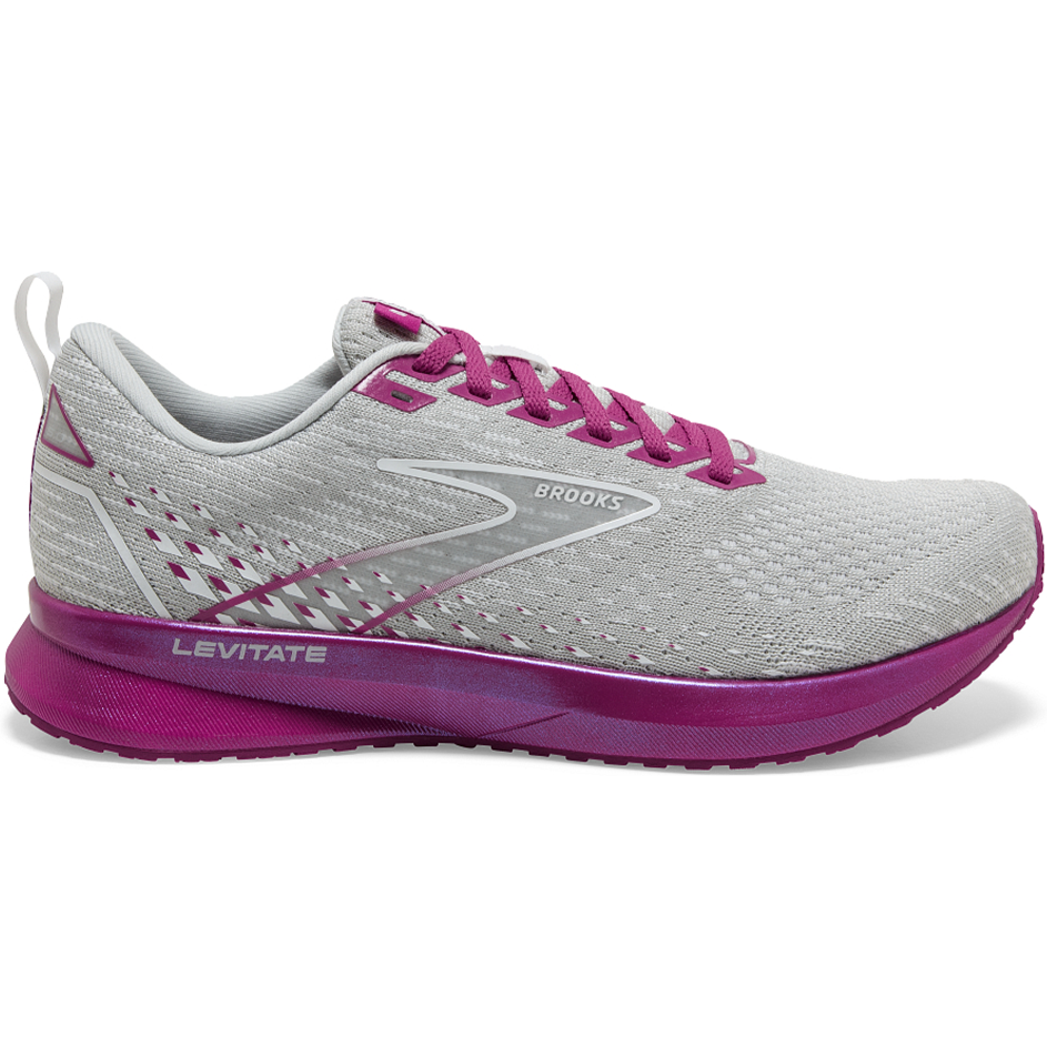 Women's Brooks Levitate 5, Grey/Lavender/Baton Rouge, 10.5 B Medium