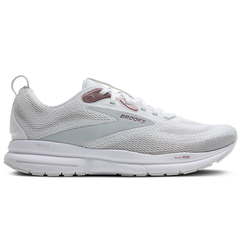 Women's Brooks Trace 4, White/Oyster/Rose, 7.5 B Medium