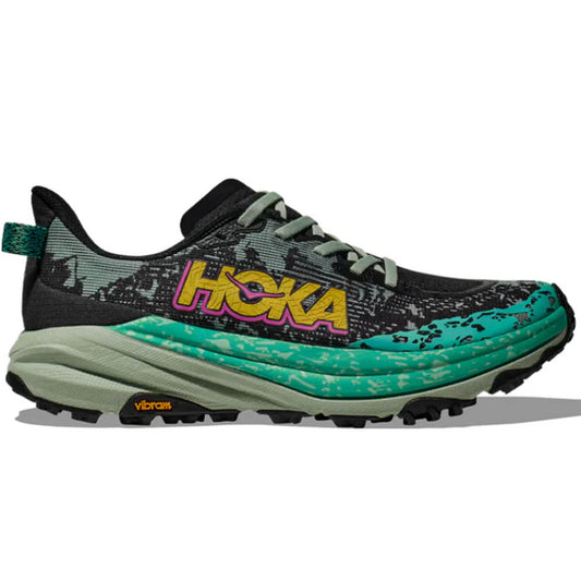 Women's Hoka Speedgoat 6, Black/Aloe Vera, 9 B Medium