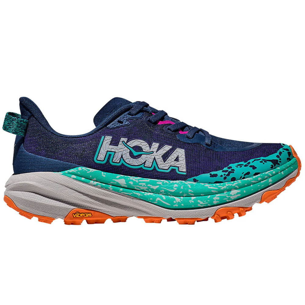 Women's Hoka Speedgoat 6, Varsity Navy/Meteor, 9 D Wide