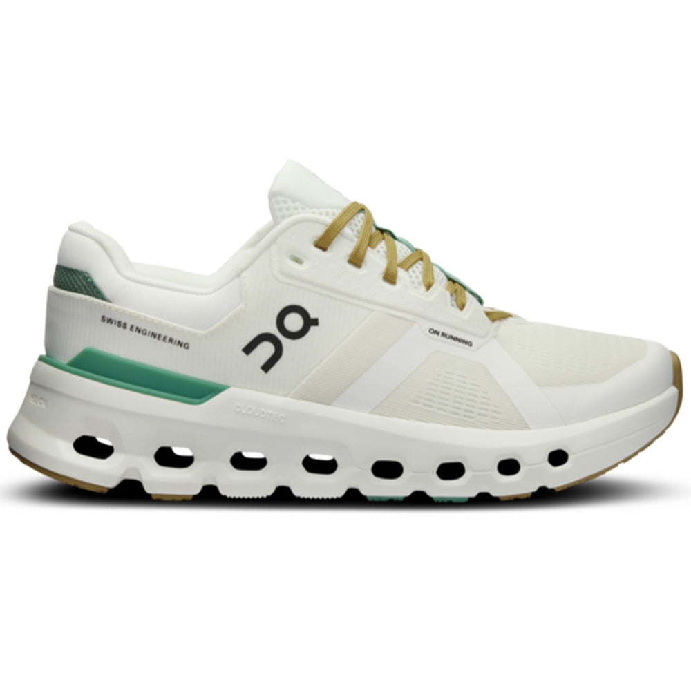 Women's On Cloudrunner 2, White/Green, 11 B Medium
