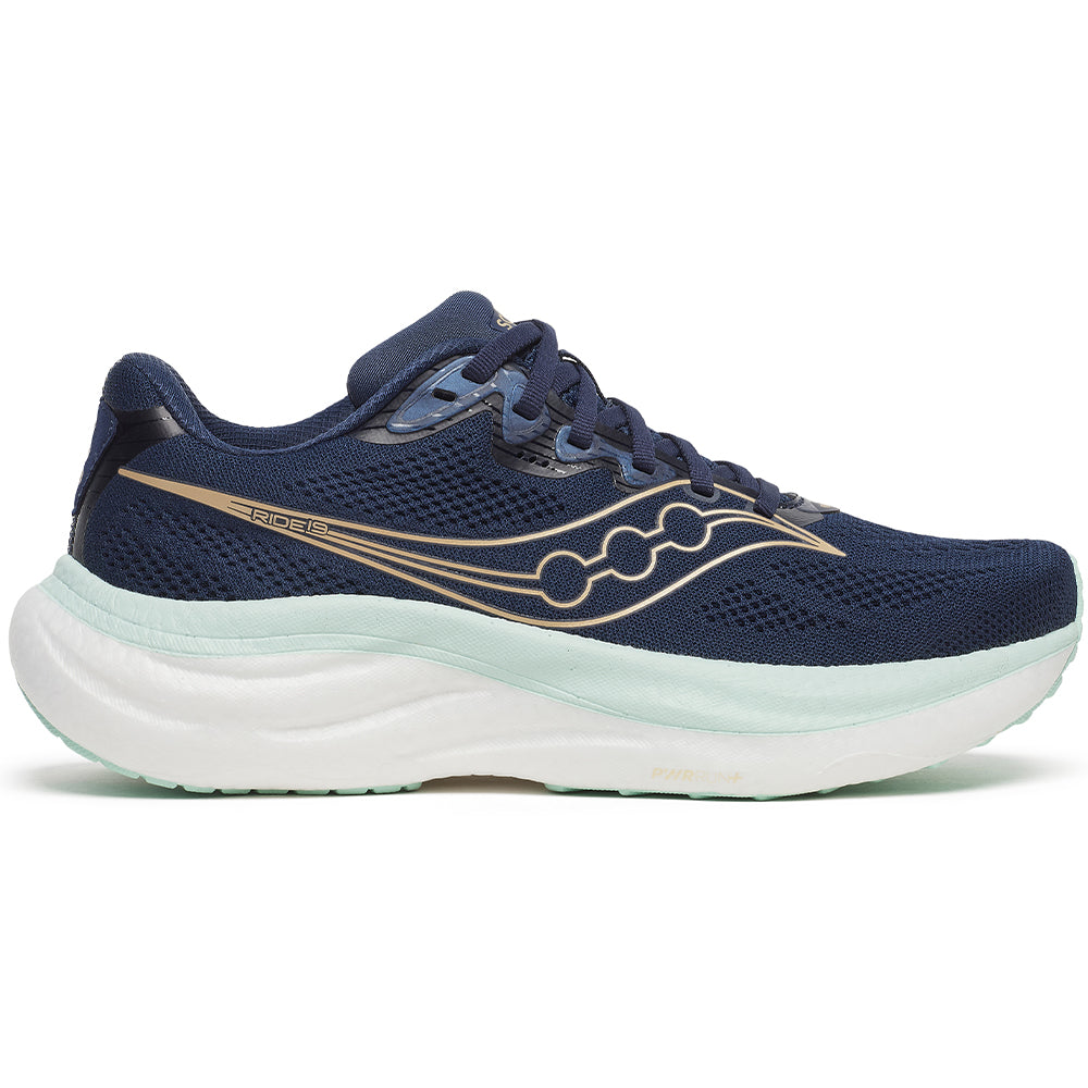 Women's Saucony Ride 19, Navy/Aqua, 7.5 B Medium