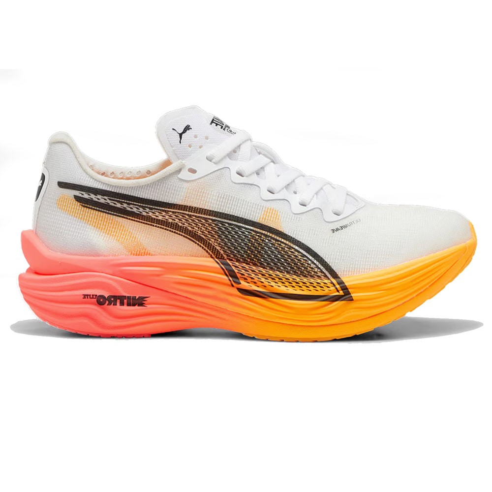 Women's Puma Deviate Elite 3, Puma White/Sunset Glow/Sun Stream, 7 B Medium