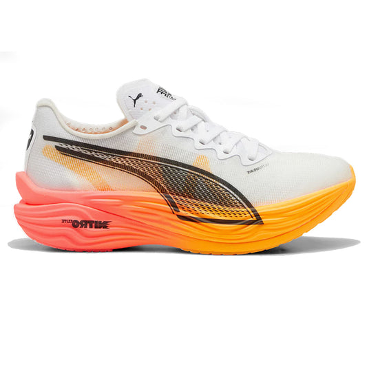 Women's Puma Deviate Elite 3, Puma White/Sunset Glow/Sun Stream, 7 B Medium