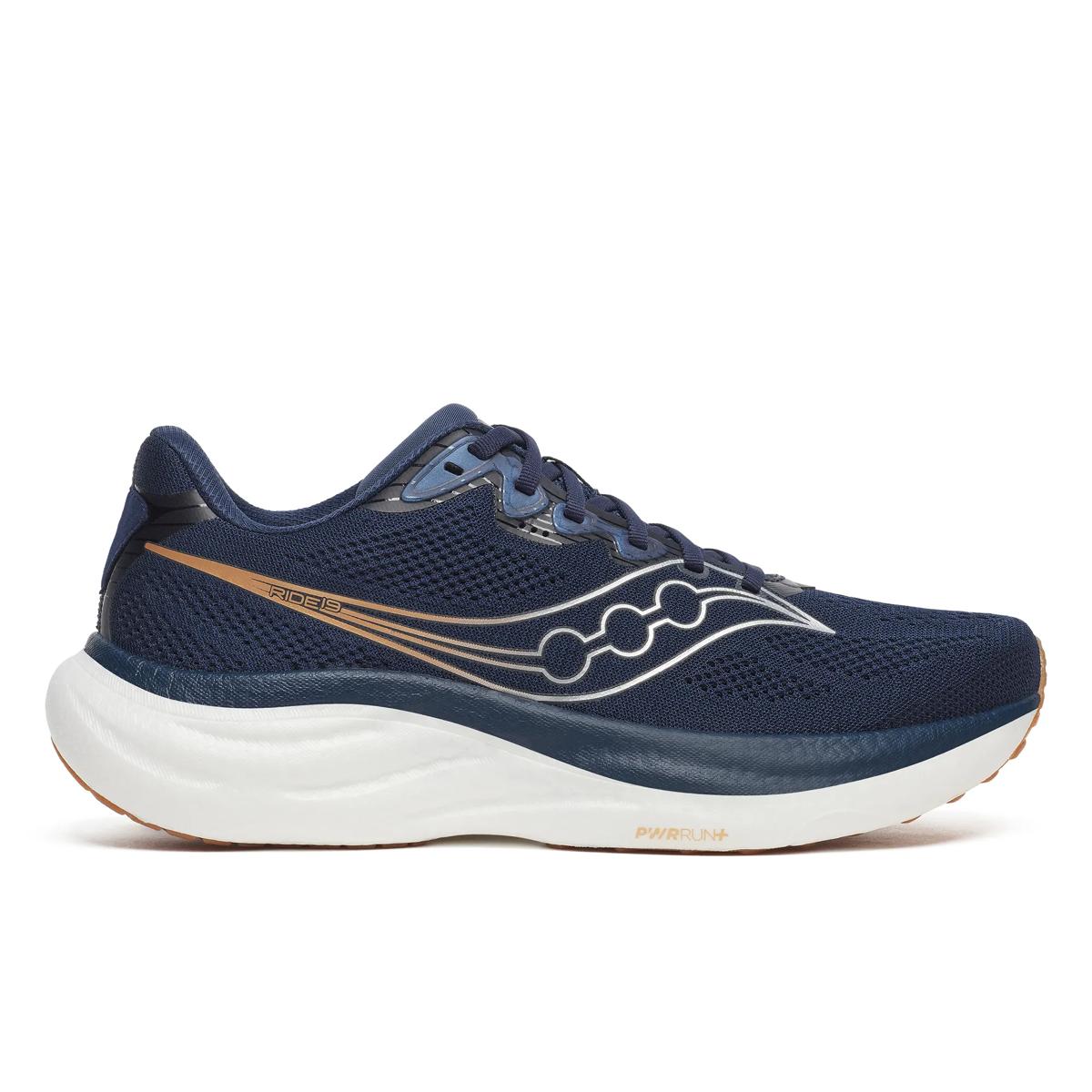 Men's Saucony Ride 19, Navy/Gum, 11 2E Wide
