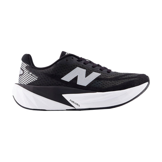 Women's New Balance FuelCell Rebel v5, Black/White/Silver Metallic, 10 B Medium